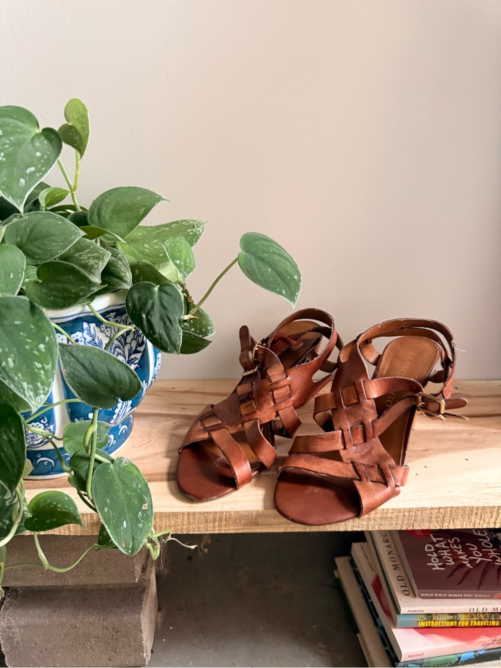 Franco Sarto Tan Brown Woven Leather Heeled Sandals